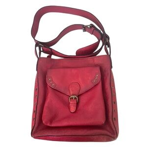 Paul & Taylor Red Pebbled Leather Studded Shoulder Bag Crossbody Purse Western